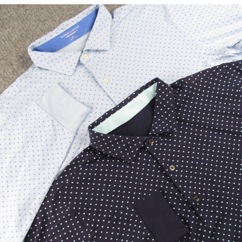 Fairway Greene Polo Shirt Mens XL Blue Polka Dot Golf Long‎ Sleeve Lot of 2